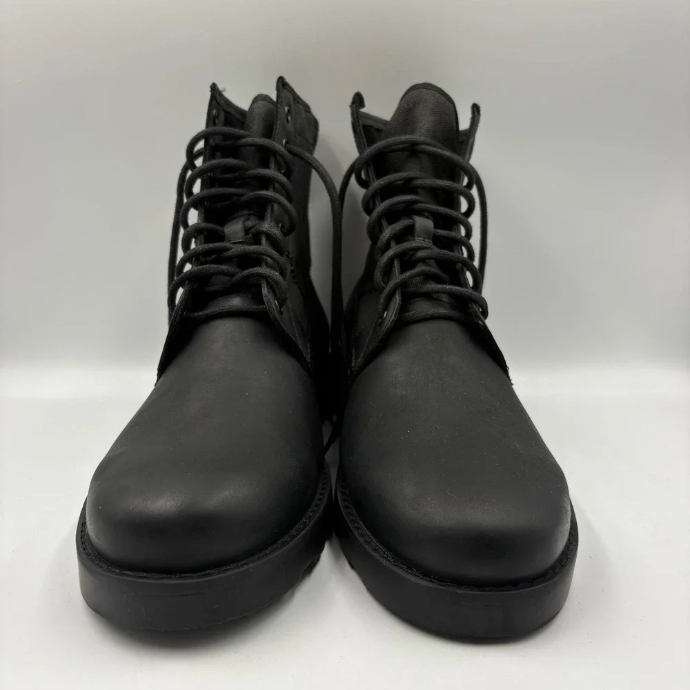 American Eagle Canvas Leather Combat Boots Mens 11 Black Excellent Wedge Sole